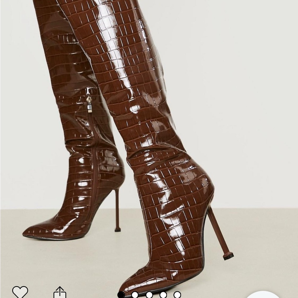 Chocolate brown, croc high boots